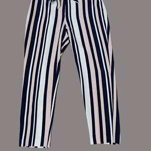 Express Pink White Black Striped Ankle High-rise Womans Pants Size 10R